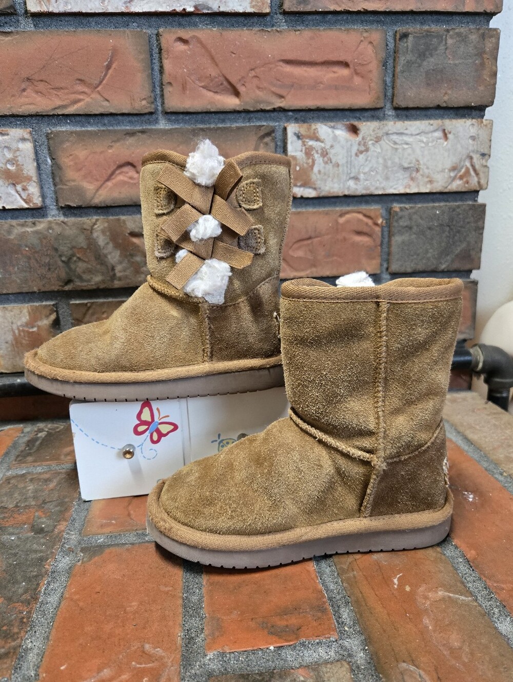 Koolaburra Kids Tan Suede Bow Winter Boots - Picture 2 of 6